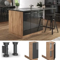 Kücheninsel Fame-Line Anthrazit Hochglanz 30 cm ohne Arbeitsplatte Vicco