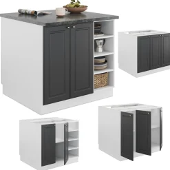 Kücheninsel Fame-Line Anthrazit-Gold/Weiß 90 cm ohne Arbeitsplatte Vicco