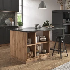 Kücheninsel Fame-Line Anthrazit Landhaus/Goldkraft Eiche 90 cm mit Schublade, ohne Arbeitsplatte Vicco