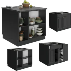 Kücheninsel Fame-Line Anthrazit-Gold Landhaus 90 cm ohne Arbeitsplatte Vicco