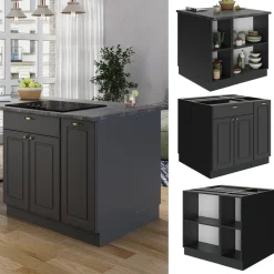 Kücheninsel Fame-Line Anthrazit-Gold Landhaus 90 cm ohne Arbeitsplatte Vicco