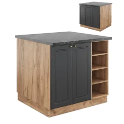 Kücheninsel Fame-Line Anthrazit-Gold/Goldkraft Eiche 90 cm ohne Arbeitsplatte Vicco