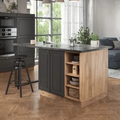 Kücheninsel Fame-Line Anthrazit-Gold/Goldkraft Eiche 90 cm ohne Arbeitsplatte Vicco