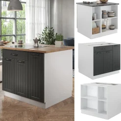 Kücheninsel Fame-Line Anthrazit Landhaus/Weiß 90 cm mit Schublade, ohne Arbeitsplatte Vicco