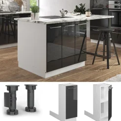 Kücheninsel Fame-Line Anthrazit Hochglanz 30 cm ohne Arbeitsplatte Vicco