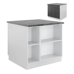 Kücheninsel Fame-Line Anthrazit-Gold/Weiß 90 cm mit Schublade, ohne Arbeitsplatte Vicco