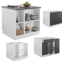 Kücheninsel Fame-Line Anthrazit-Gold/Weiß 90 cm mit Schublade, ohne Arbeitsplatte Vicco