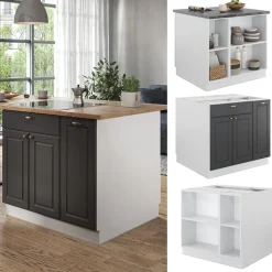 Kücheninsel Fame-Line Anthrazit-Gold/Weiß 90 cm mit Schublade, ohne Arbeitsplatte Vicco