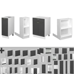 Kücheninsel Fame-Line Anthrazit-Gold/Weiß 90 cm mit Schublade, ohne Arbeitsplatte Vicco