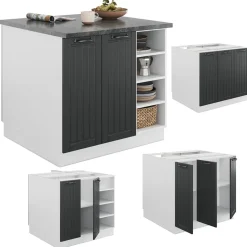 Kücheninsel Fame-Line Anthrazit Landhaus/Weiß 90 cm ohne Arbeitsplatte Vicco