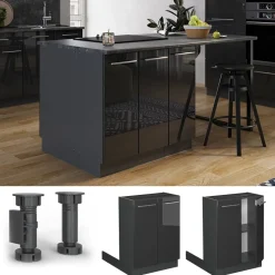 Kücheninsel Fame-Line Anthrazit Hochglanz 60 cm ohne Arbeitsplatte Vicco