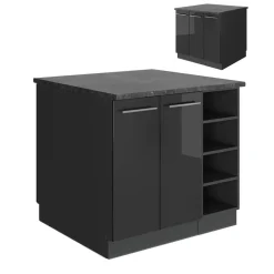 Kücheninsel Fame-Line Anthrazit Hochglanz 90 cm ohne Arbeitsplatte Vicco