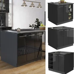 Kücheninsel Fame-Line Anthrazit Hochglanz 90 cm ohne Arbeitsplatte Vicco