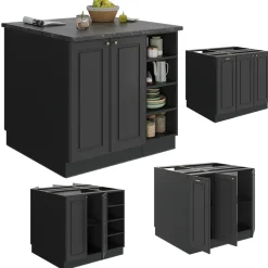 Kücheninsel Fame-Line Anthrazit-Gold Landhaus 90 cm ohne Arbeitsplatte Vicco