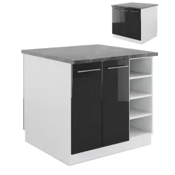 Kücheninsel Fame-Line Anthrazit Hochglanz/Weiß 90 cm ohne Arbeitsplatte Vicco