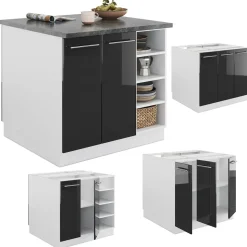 Kücheninsel Fame-Line Anthrazit Hochglanz/Weiß 90 cm ohne Arbeitsplatte Vicco