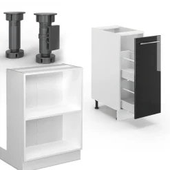 Kücheninsel Fame-Line Anthrazit Hochglanz/Weiß 90 cm mit Schublade, ohne Arbeitsplatte Vicco