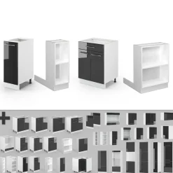 Kücheninsel Fame-Line Anthrazit Hochglanz/Weiß 90 cm mit Schublade, ohne Arbeitsplatte Vicco