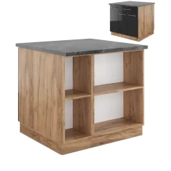 Kücheninsel Fame-Line Anthrazit Hochglanz/Goldkraft Eiche 90 cm mit Schublade, ohne Arbeitsplatte Vicco