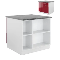 Kücheninsel Fame-Line Bordeaux Hochglanz/Weiß 90 cm mit Schublade, ohne Arbeitsplatte Vicco