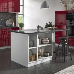 Kücheninsel Fame-Line Bordeaux Hochglanz/Weiß 90 cm mit Schublade, ohne Arbeitsplatte Vicco