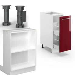 Kücheninsel Fame-Line Bordeaux Hochglanz/Weiß 90 cm mit Schublade, ohne Arbeitsplatte Vicco