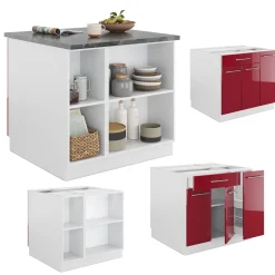 Kücheninsel Fame-Line Bordeaux Hochglanz/Weiß 90 cm mit Schublade, ohne Arbeitsplatte Vicco