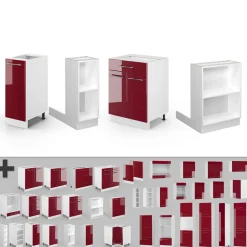 Kücheninsel Fame-Line Bordeaux Hochglanz/Weiß 90 cm mit Schublade, ohne Arbeitsplatte Vicco