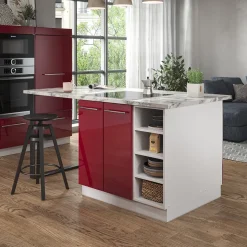 Kücheninsel Fame-Line Bordeaux Hochglanz/Weiß 90 cm ohne Arbeitsplatte Vicco