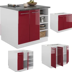 Kücheninsel Fame-Line Bordeaux Hochglanz/Weiß 90 cm ohne Arbeitsplatte Vicco