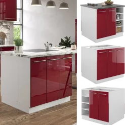 Kücheninsel Fame-Line Bordeaux Hochglanz/Weiß 90 cm ohne Arbeitsplatte Vicco