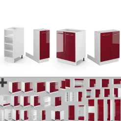 Kücheninsel Fame-Line Bordeaux Hochglanz/Weiß 90 cm ohne Arbeitsplatte Vicco