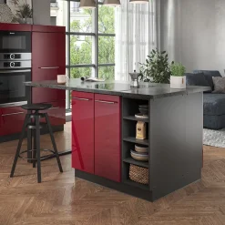 Kücheninsel Fame-Line Bordeaux Hochglanz/Anthrazit 90 cm ohne Arbeitsplatte Vicco