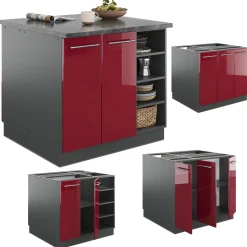 Kücheninsel Fame-Line Bordeaux Hochglanz/Anthrazit 90 cm ohne Arbeitsplatte Vicco