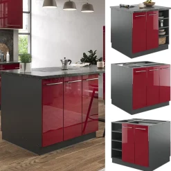 Kücheninsel Fame-Line Bordeaux Hochglanz/Anthrazit 90 cm ohne Arbeitsplatte Vicco