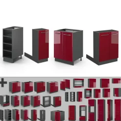 Kücheninsel Fame-Line Bordeaux Hochglanz/Anthrazit 90 cm ohne Arbeitsplatte Vicco