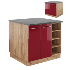 Kücheninsel Fame-Line Bordeaux Hochglanz/Goldkraft Eiche 90 cm ohne Arbeitsplatte Vicco