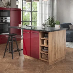 Kücheninsel Fame-Line Bordeaux Hochglanz/Goldkraft Eiche 90 cm ohne Arbeitsplatte Vicco