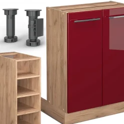 Kücheninsel Fame-Line Bordeaux Hochglanz/Goldkraft Eiche 90 cm ohne Arbeitsplatte Vicco