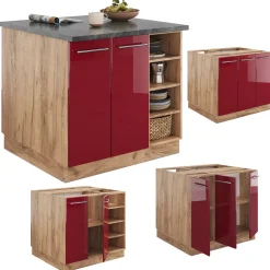 Kücheninsel Fame-Line Bordeaux Hochglanz/Goldkraft Eiche 90 cm ohne Arbeitsplatte Vicco