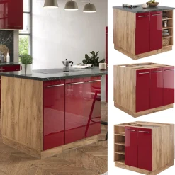 Kücheninsel Fame-Line Bordeaux Hochglanz/Goldkraft Eiche 90 cm ohne Arbeitsplatte Vicco