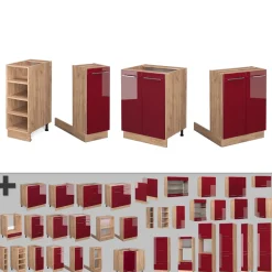 Kücheninsel Fame-Line Bordeaux Hochglanz/Goldkraft Eiche 90 cm ohne Arbeitsplatte Vicco