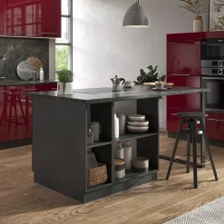 Kücheninsel Fame-Line Bordeaux Hochglanz/Anthrazit 90 cm mit Schublade, ohne Arbeitsplatte Vicco