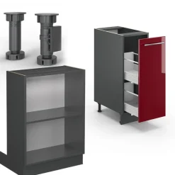 Kücheninsel Fame-Line Bordeaux Hochglanz/Anthrazit 90 cm mit Schublade, ohne Arbeitsplatte Vicco