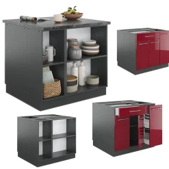 Kücheninsel Fame-Line Bordeaux Hochglanz/Anthrazit 90 cm mit Schublade, ohne Arbeitsplatte Vicco