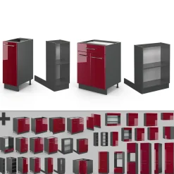 Kücheninsel Fame-Line Bordeaux Hochglanz/Anthrazit 90 cm mit Schublade, ohne Arbeitsplatte Vicco