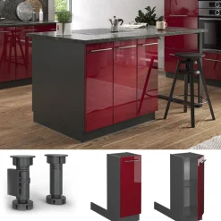 Kücheninsel Fame-Line Bordeaux Hochglanz 30 cm ohne Arbeitsplatte Vicco