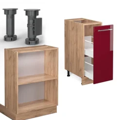 Kücheninsel Fame-Line Bordeaux Hochglanz/Goldkraft Eiche 90 cm mit Schublade, ohne Arbeitsplatte Vicco