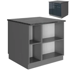 Kücheninsel Fame-Line Dunkelblau Hochglanz 90 cm mit Schublade, ohne Arbeitsplatte Vicco