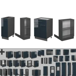 Kücheninsel Fame-Line Dunkelblau Hochglanz 90 cm mit Schublade, ohne Arbeitsplatte Vicco